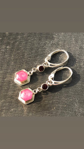 Pink Sapphire, Ant Hill Garnet, 14k and Sterling Silver Earrings by Kate Wells Crooked River Jewelry