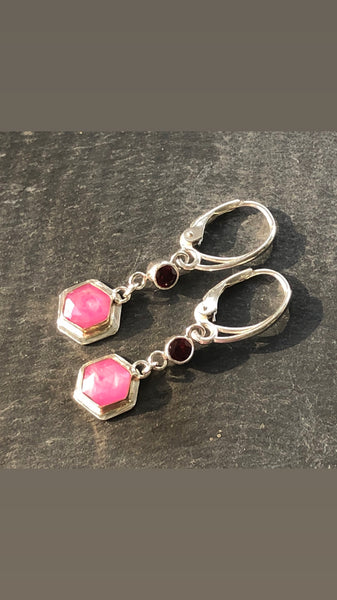 Pink Sapphire, Ant Hill Garnet, 14k and Sterling Silver Earrings by Kate Wells Crooked River Jewelry