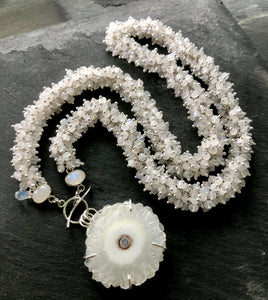 Solar Quartz and Rainbow Moonstone Statement Necklace by Kate Wells Crooked River Jewerly