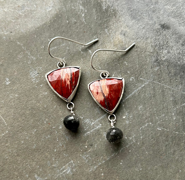 Jasper, Tourmalinated Quartz, Sterling Silver earrings by Kate Wells Crooked River Jewelry