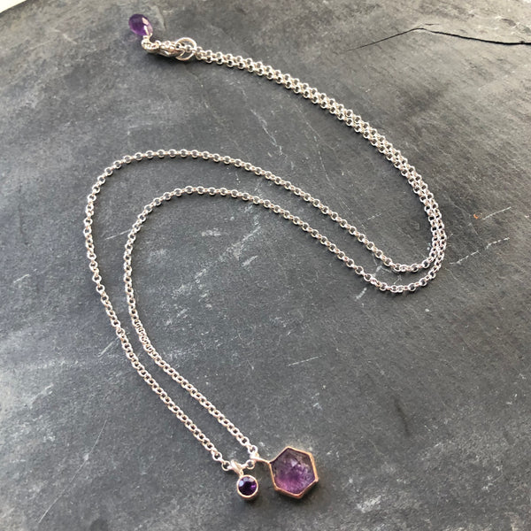 Stained Glass Amethyst, 14K Gold Charm Necklace by Kate Wells Crooked River Jewelry