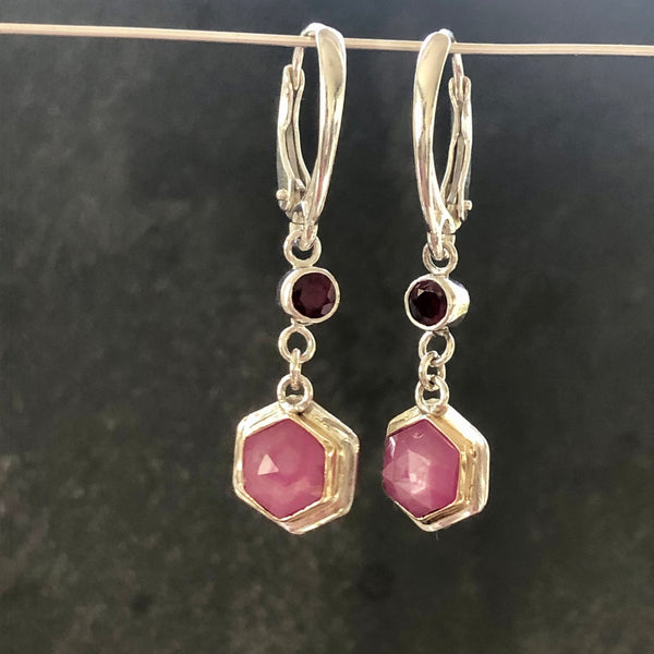 Pink Sapphire, Ant Hill Garnet, 14k and Sterling Silver Earrings by Kate Wells Crooked River Jewelry