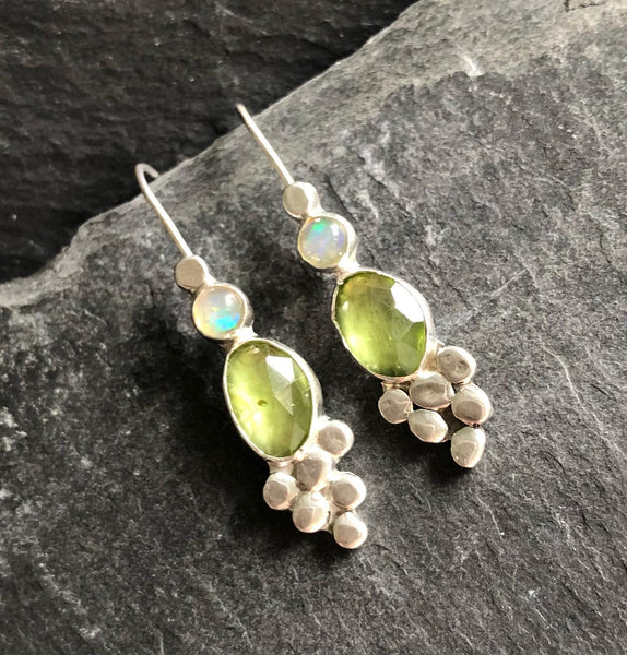 Peridot and Welo Opal Sterling Silver Earrings by Kate Wells Crooked River Jewelry