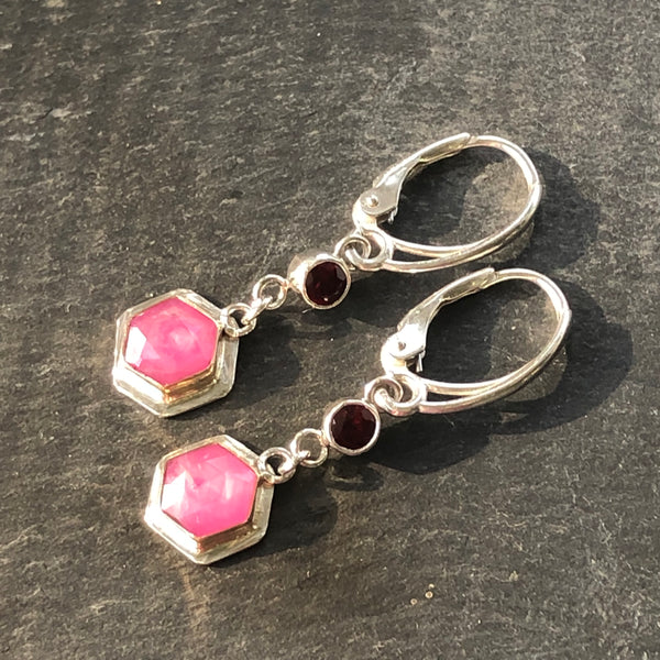 Pink Sapphire, Ant Hill Garnet, 14k and Sterling Silver Earrings by Kate Wells Crooked River Jewelry