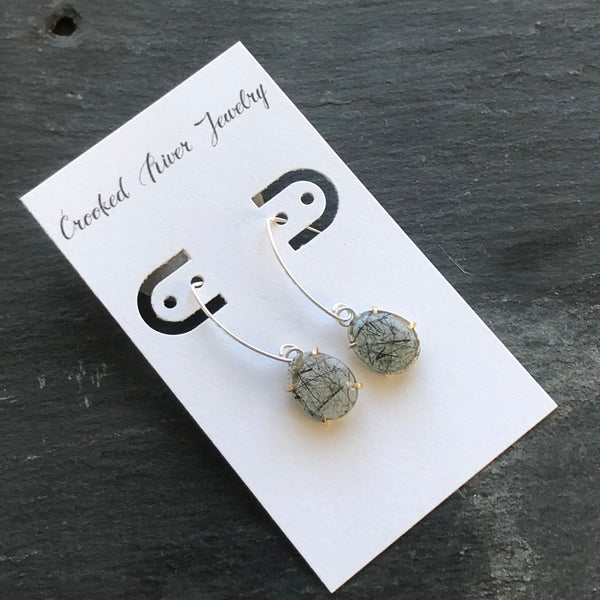 Green Rutilated Quartz, Sterling Silver and 14K Earrings by Kate Wells Crooked River Jewelry