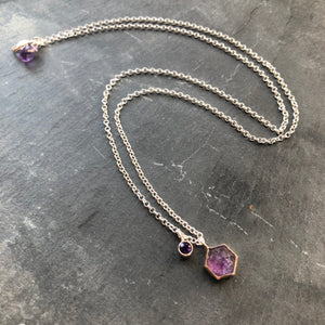 Stained Glass Amethyst, 14K Gold Charm Necklace by Kate Wells Crooked River Jewelry