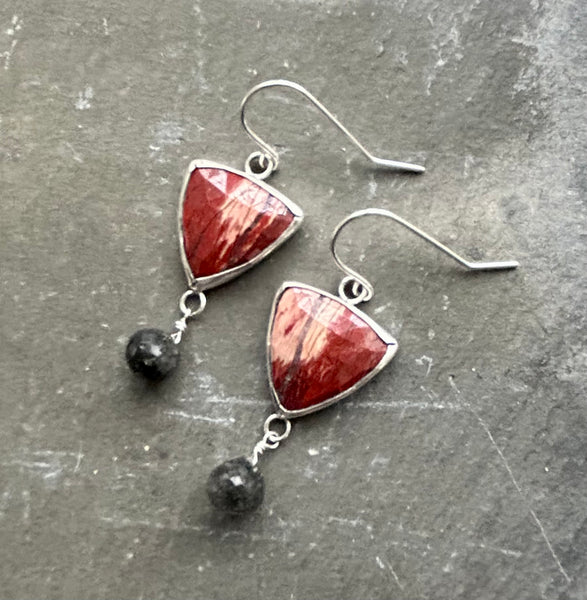 Jasper, Tourmalinated Quartz, Sterling Silver earrings by Kate Wells Crooked River Jewelry