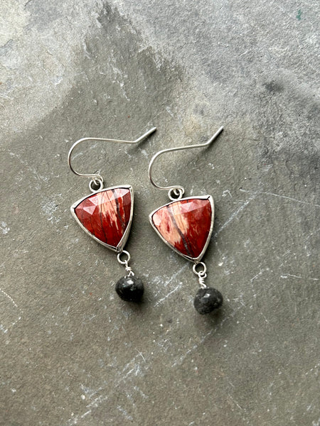 Jasper, Tourmalinated Quartz, Sterling Silver earrings by Kate Wells Crooked River Jewelry