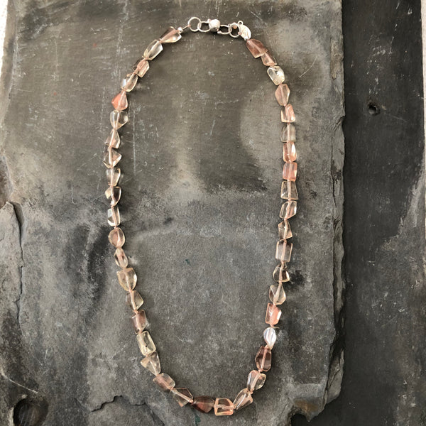 Oregon Sunstone Hand knotted Necklace by Kate Wells Crooked River Jewelry