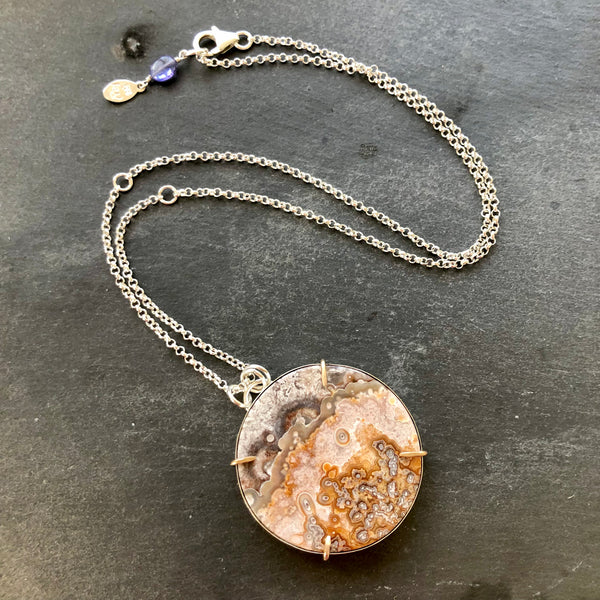 Crazy Lace Agate 14k and Sterling Silver Necklace by Kate Wells Crooked River Jewelry