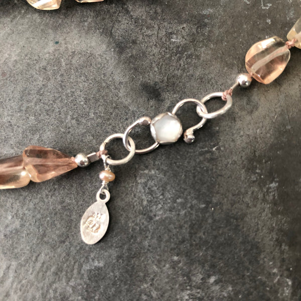 Oregon Sunstone Hand knotted Necklace by Kate Wells Crooked River Jewelry