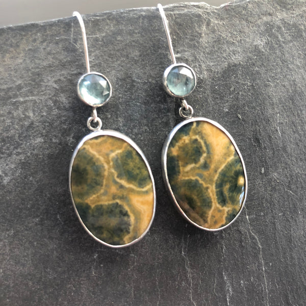 Ocean Jasper, Kyanite, .925 Earrings by Kate Wells Crooked River Jewelry