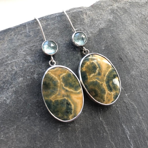 Ocean Jasper, Kyanite, .925 Earrings by Kate Wells Crooked River Jewelry