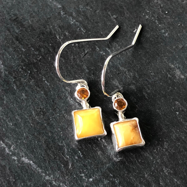 Butterscotch Amber, Citrine and Sterling Silver Earrings