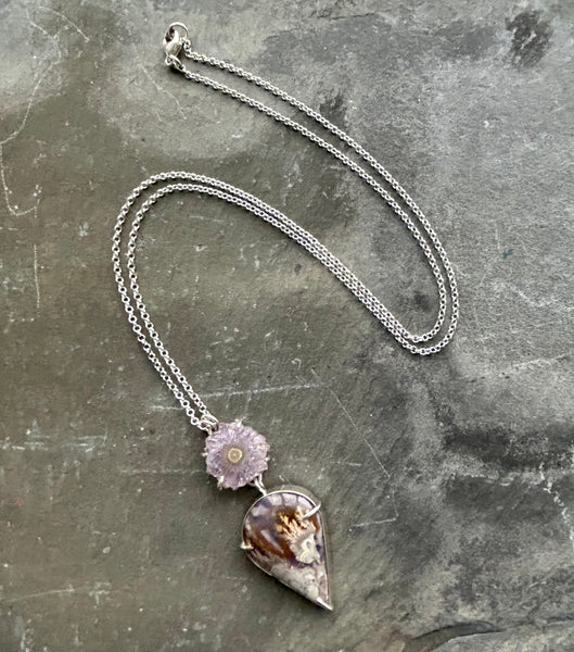 Plume Agate, Amethyst Sterling Silver Necklace by Kate Wells Crooked River Jewelry