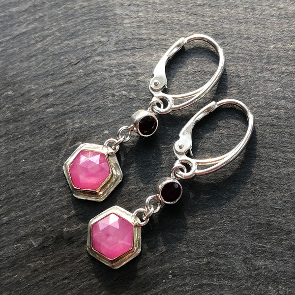 Pink Sapphire, Ant Hill Garnet, 14k and Sterling Silver Earrings by Kate Wells Crooked River Jewelry